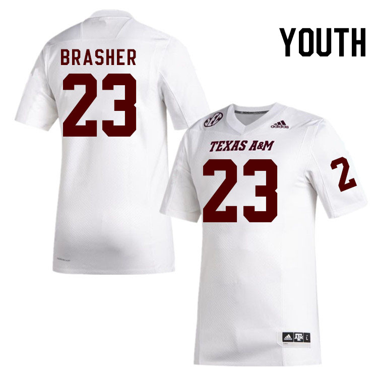 Youth #23 Jacob Brasher Texas A&M Aggies College Football Jerseys Stitched Sale-White - Click Image to Close